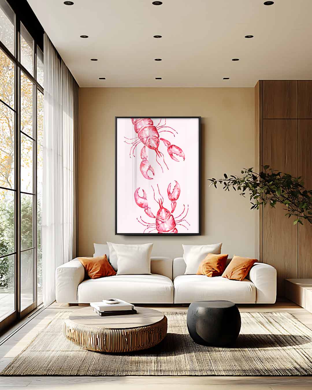 Vrolijke Kreeften in Aquarel – plexiglas wanddecoratie in portret formaat