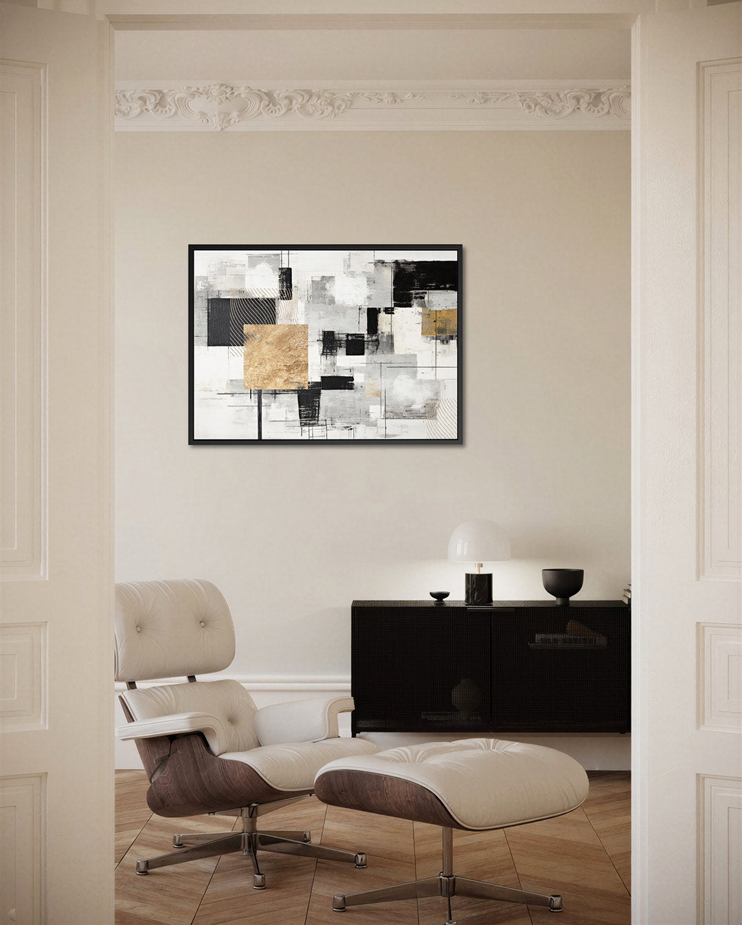 Geometrische compositie – Zwart – liggende wanddecoratie