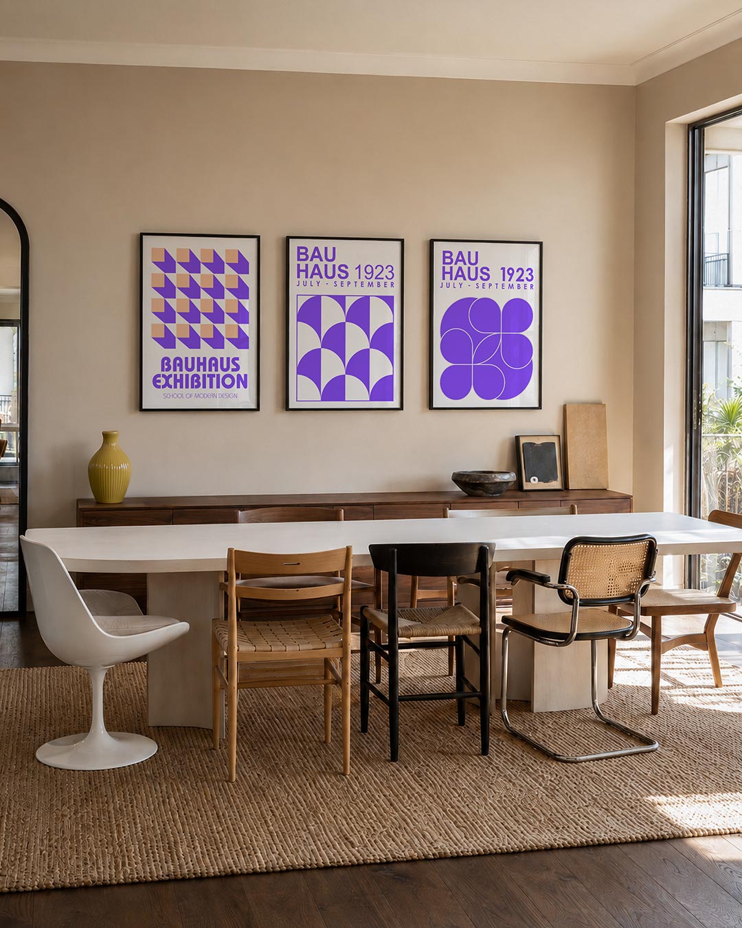 Vorm en schaduw driedelige posterset – deze posterset in drie delen toont een ritmisch patroon van