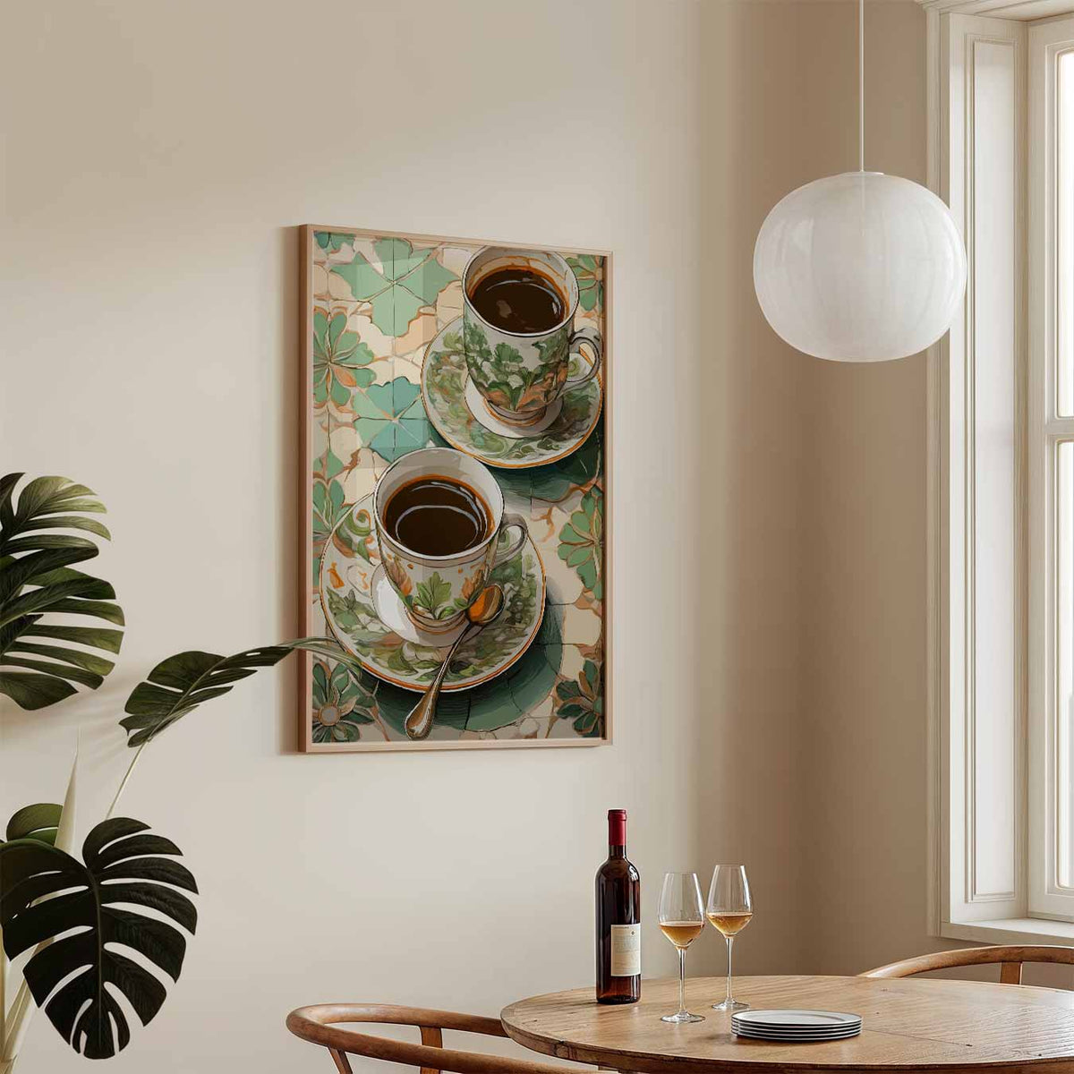 Botanische Koffietijd – keukenposter in staand formaat