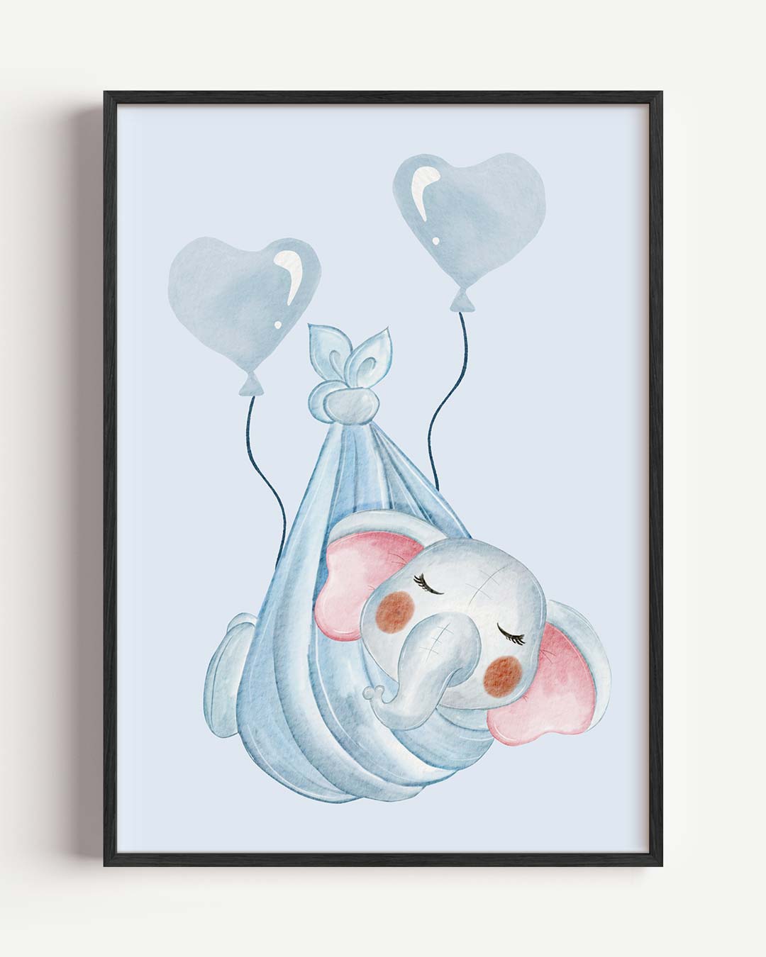 Baby Olifant met Ballonnen – kids portret poster als wanddecoratie