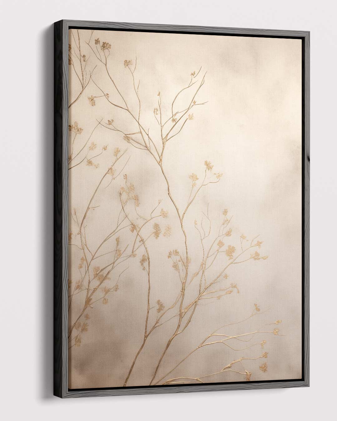 Gouden Takken in Mist – dibond kunstwerk als wanddecoratie