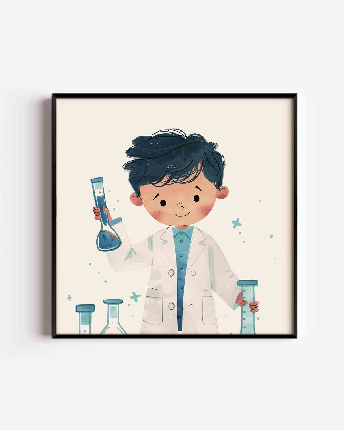 Jonge wetenschapper – vierkante kinderposter als wanddecoratie