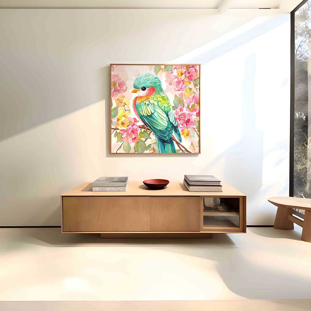 Vogel en bloemen – vierkante dieren wanddecoratie van WallArtistic