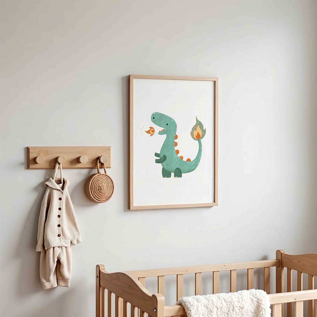 Groene dinosaurus – kinderposter in staand formaat