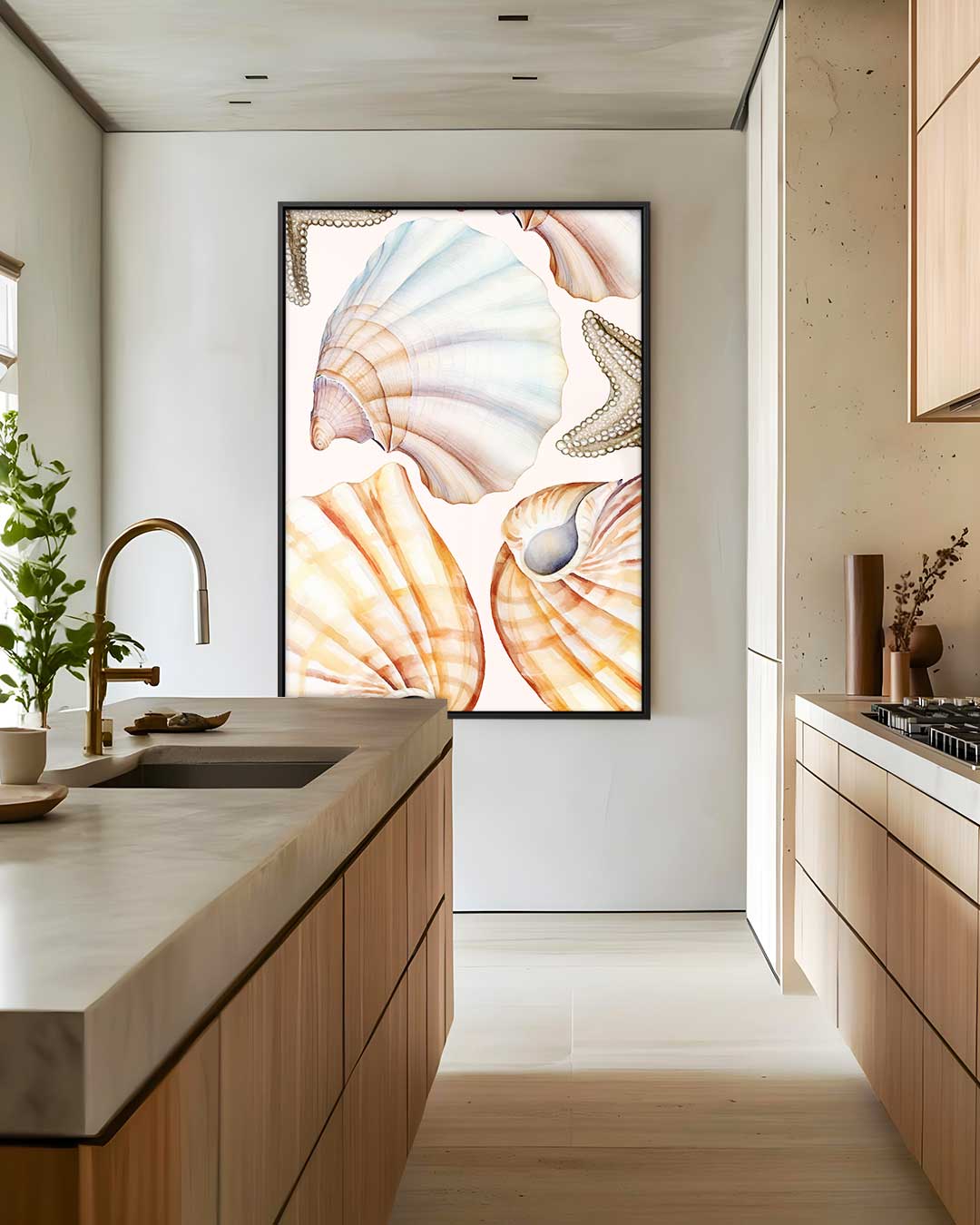 Zeeleven in Aquarel – kunstwerk met zwarte baklijst