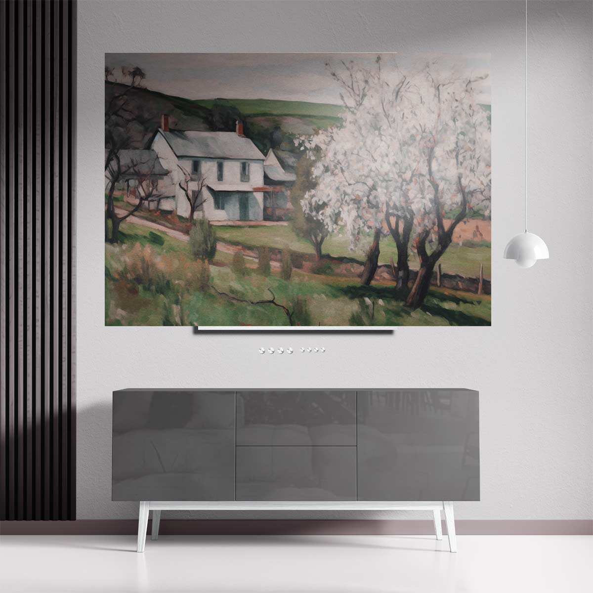 Lentehuis met Bloesem – plexiglas wanddecoratie in portret formaat