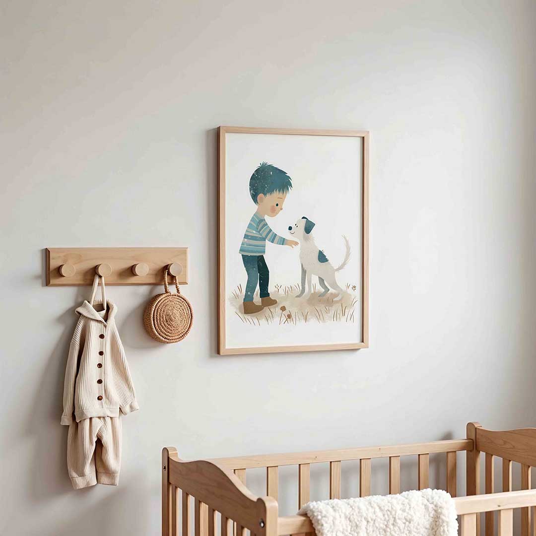 Jongen met hond – kinderposter in staand formaat