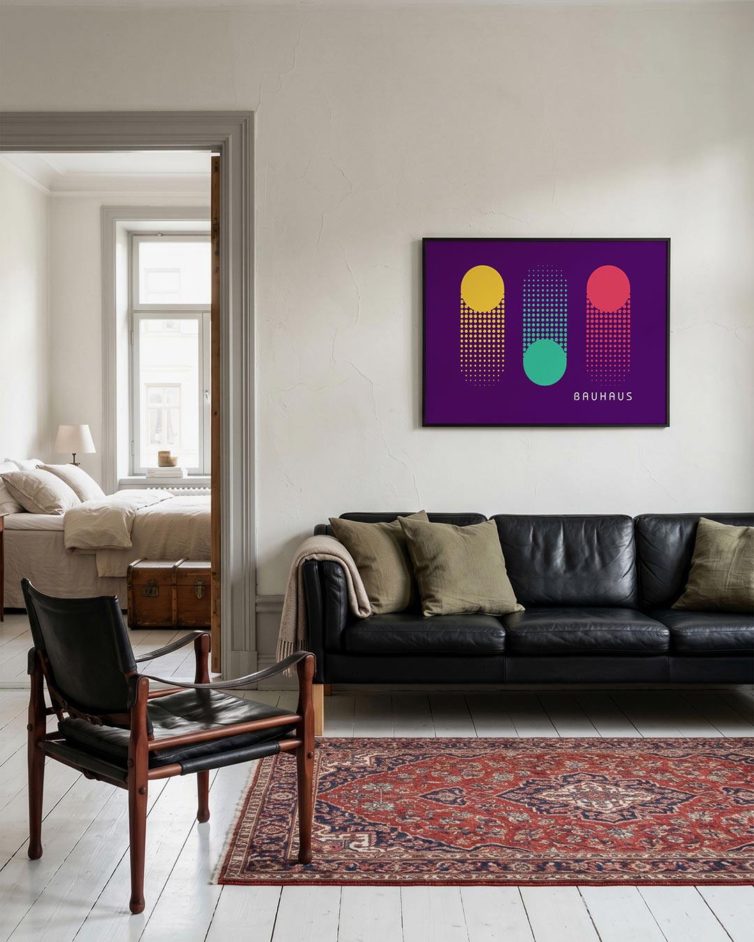 Kleurvlakken en patronen – geometrische Bauhaus poster in liggend formaat