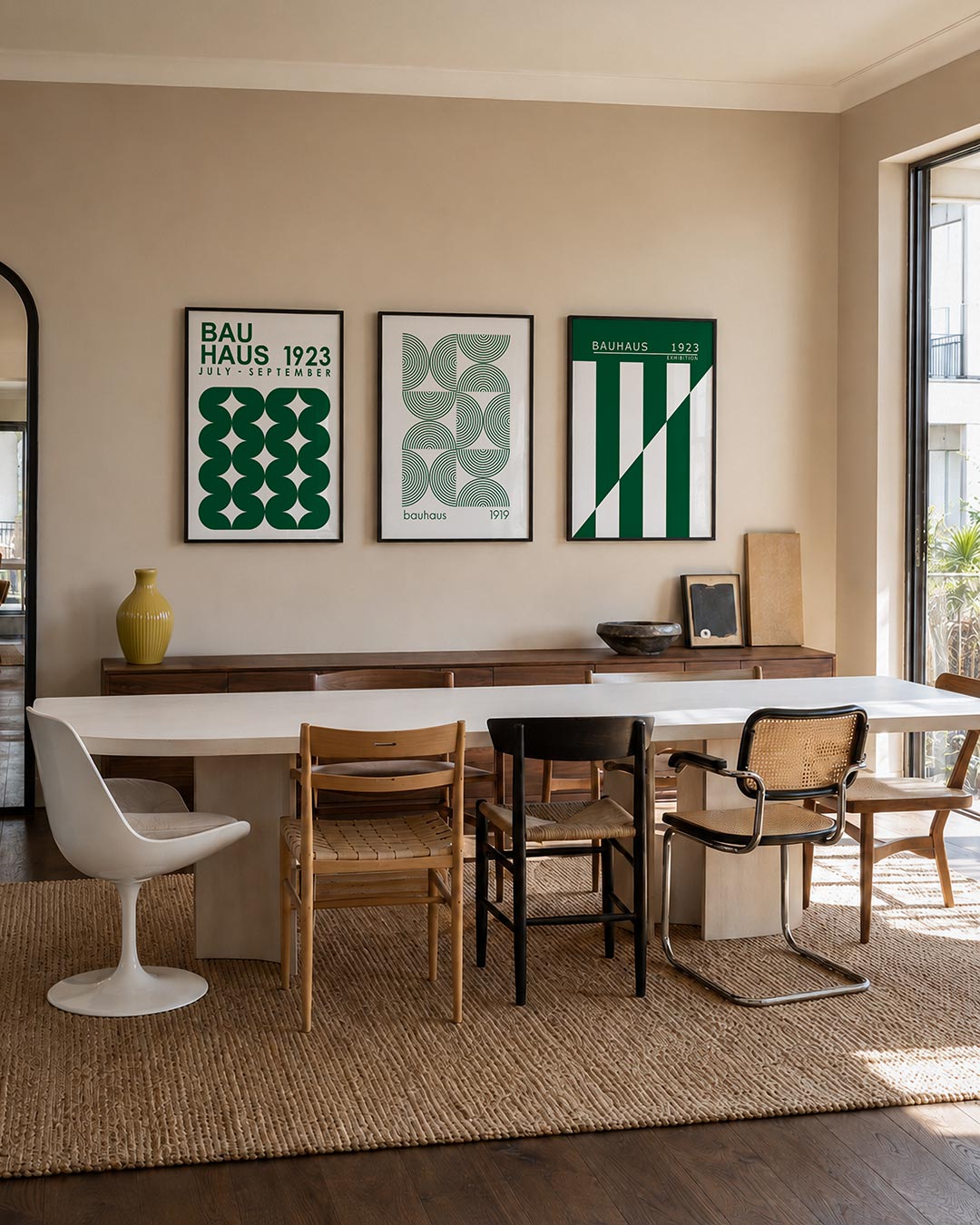Vorm en ritme posterset – tweede productweergave – deze posterset in drie delen toont een speelse herhaling van donkergroene