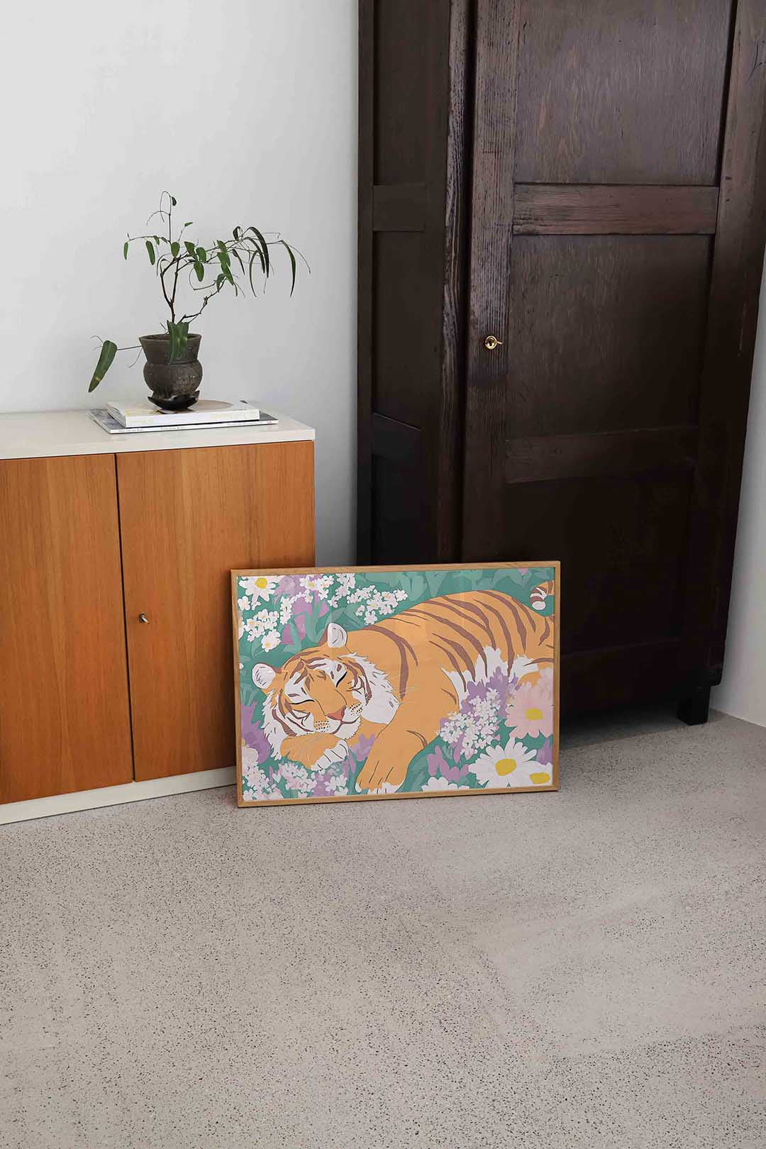 Slapende tijger – dierenillustratie als landscape poster