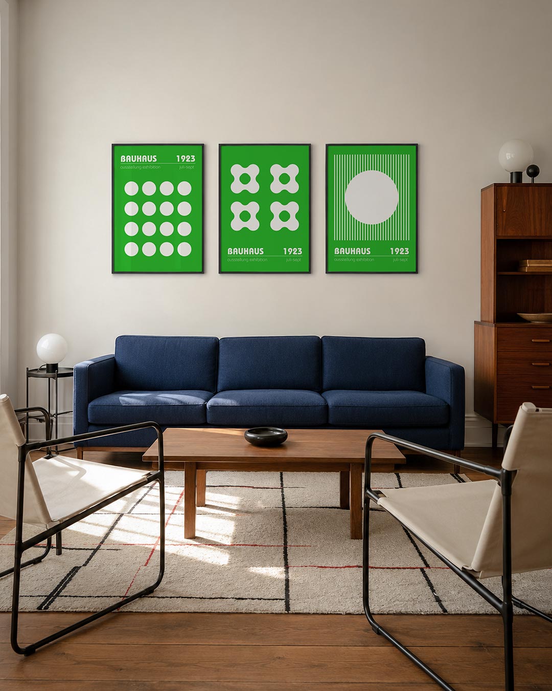 Cirkelritme groen posterset – derde productweergave – deze posterset in drie delen toont een levendig groen vlak met een