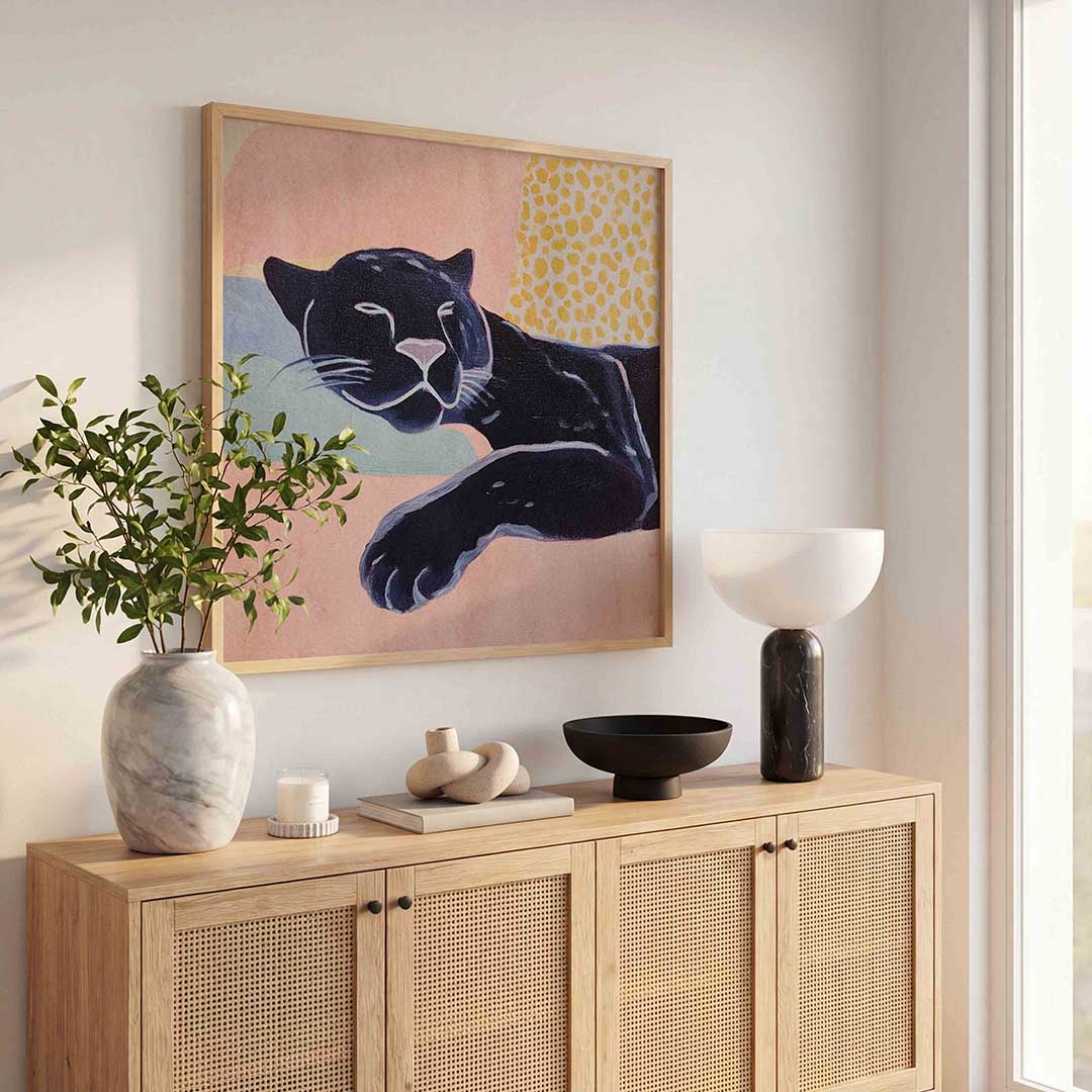 Slapende panter – kleurrijke poster in vierkant formaat