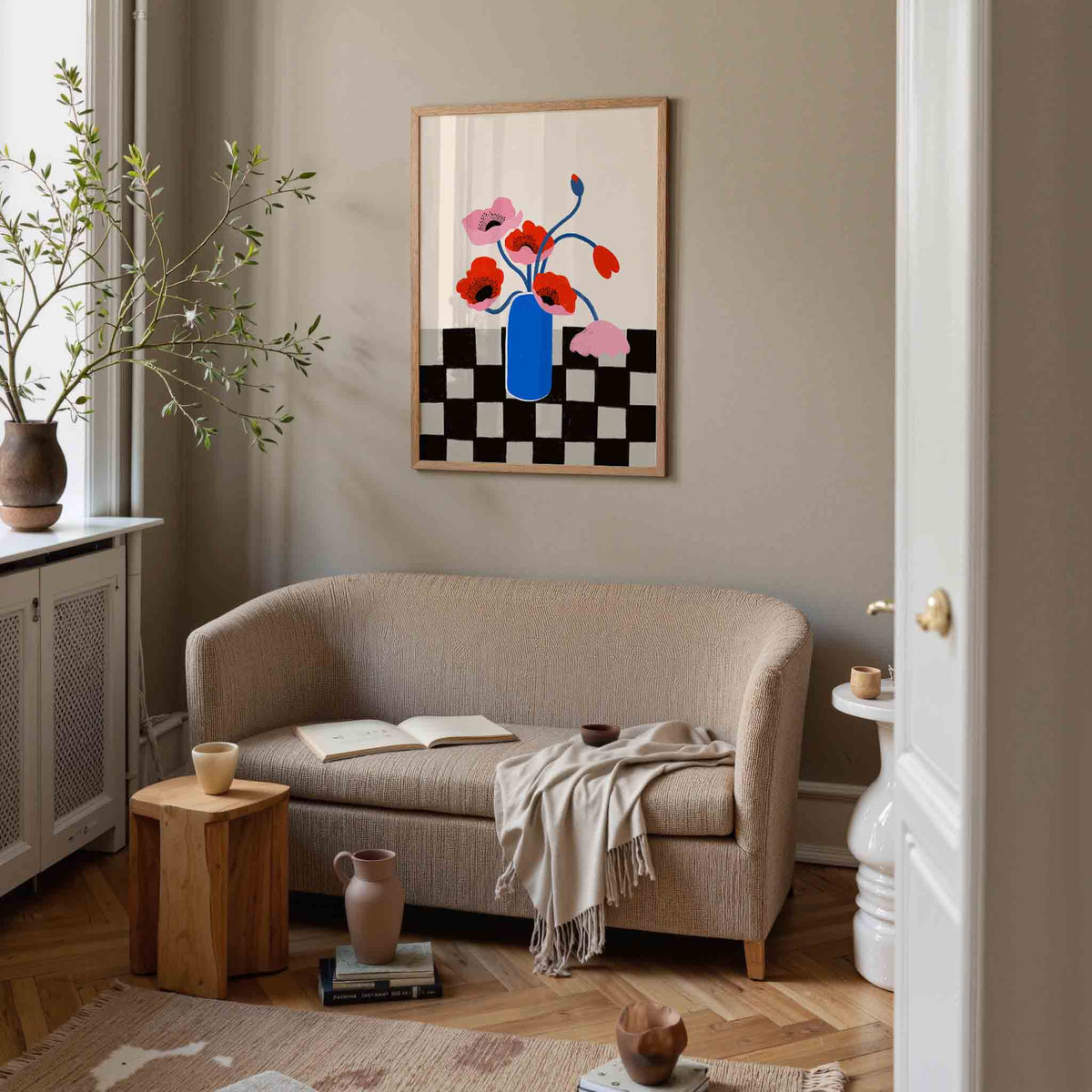 Bloemen in blauwe vaas – rustige poster in staand formaat