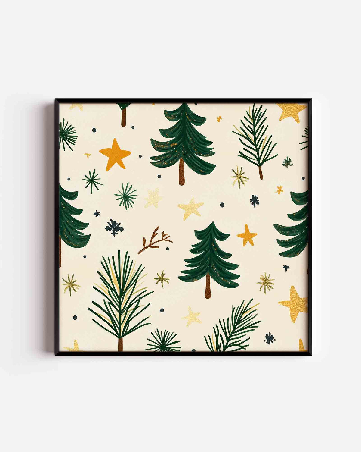 Kerstbomen en sterren – vierkante kinderposter als wanddecoratie