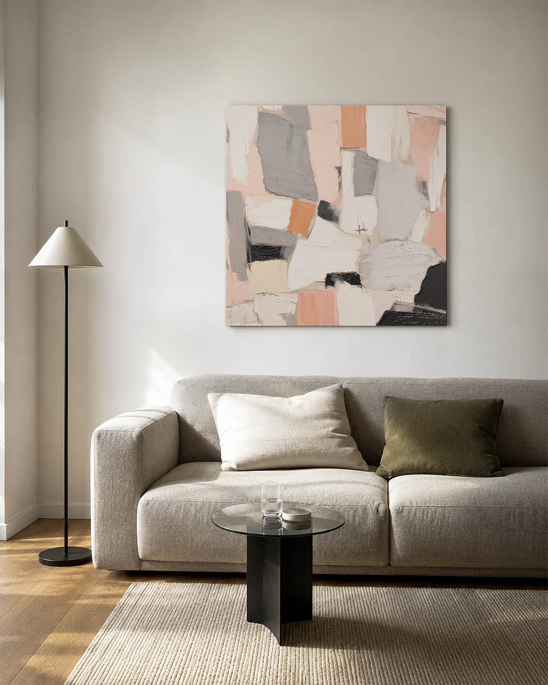 Geometrische kleurencompositie kunstwerk – vierkante wanddecoratie – dit werk toont een dynamische mix van rechthoekige en