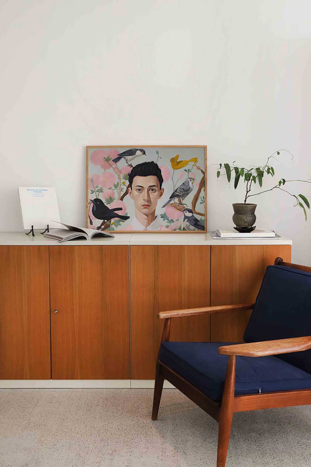 Vogel en bloemen portret – moderne landscape wanddecoratie van WallArtistic