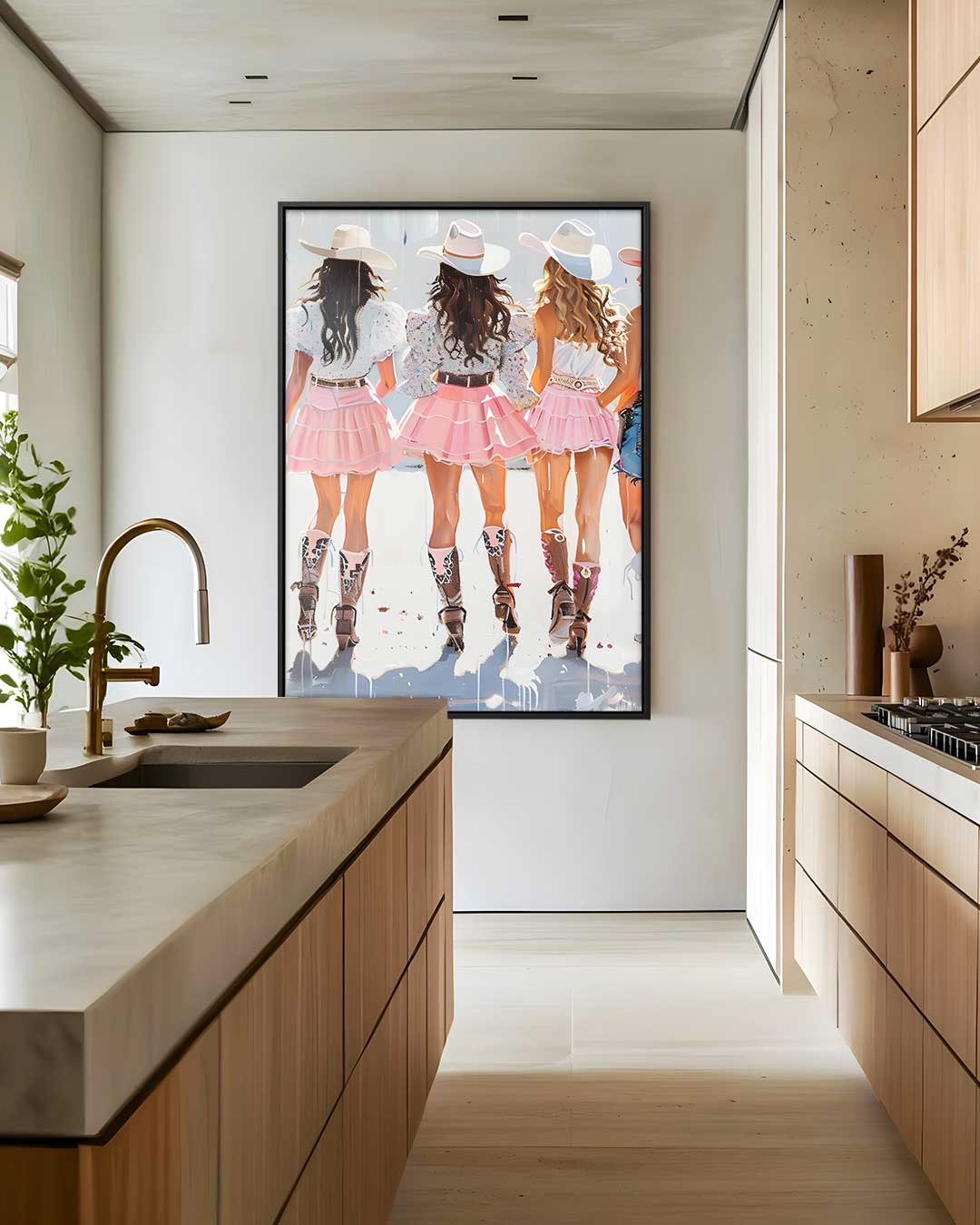 Vrolijke Cowgirls in Pastel – modern portret kunstwerk van WallArtistic