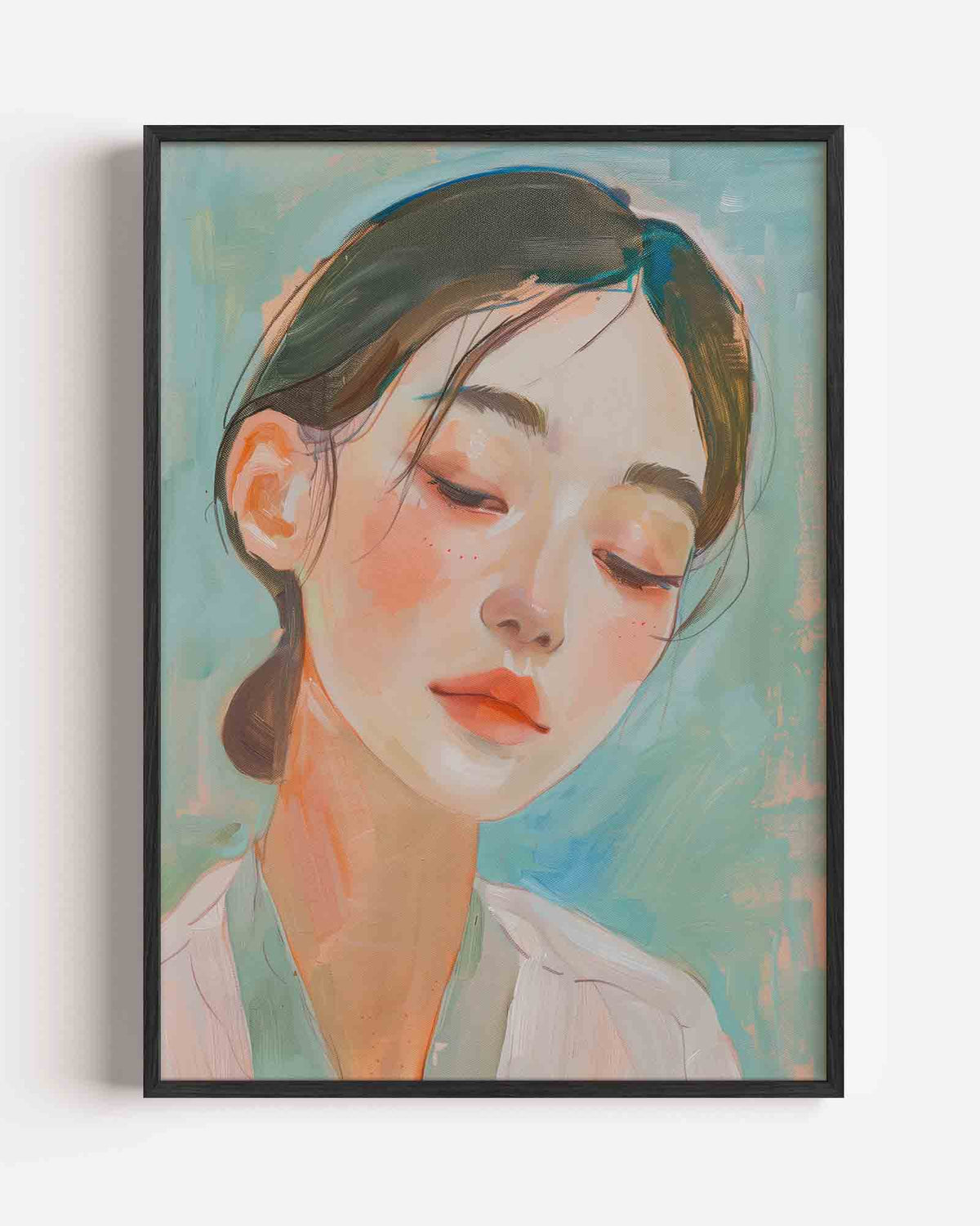 Portret met gesloten ogen – hedendaagse illustratie portret poster als wanddecoratie