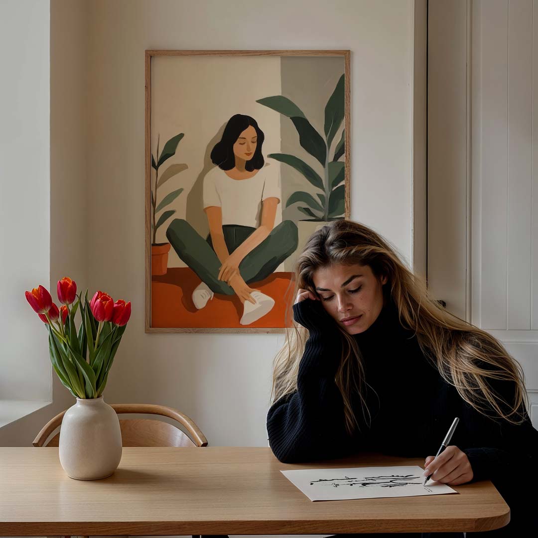 Stil Leven met Planten – staande vrouwelijke wanddecoratie van WallArtistic