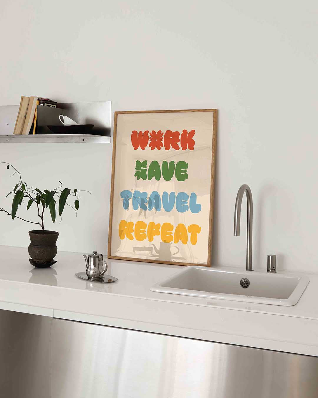Work save travel repeat – keukenposter in staand formaat
