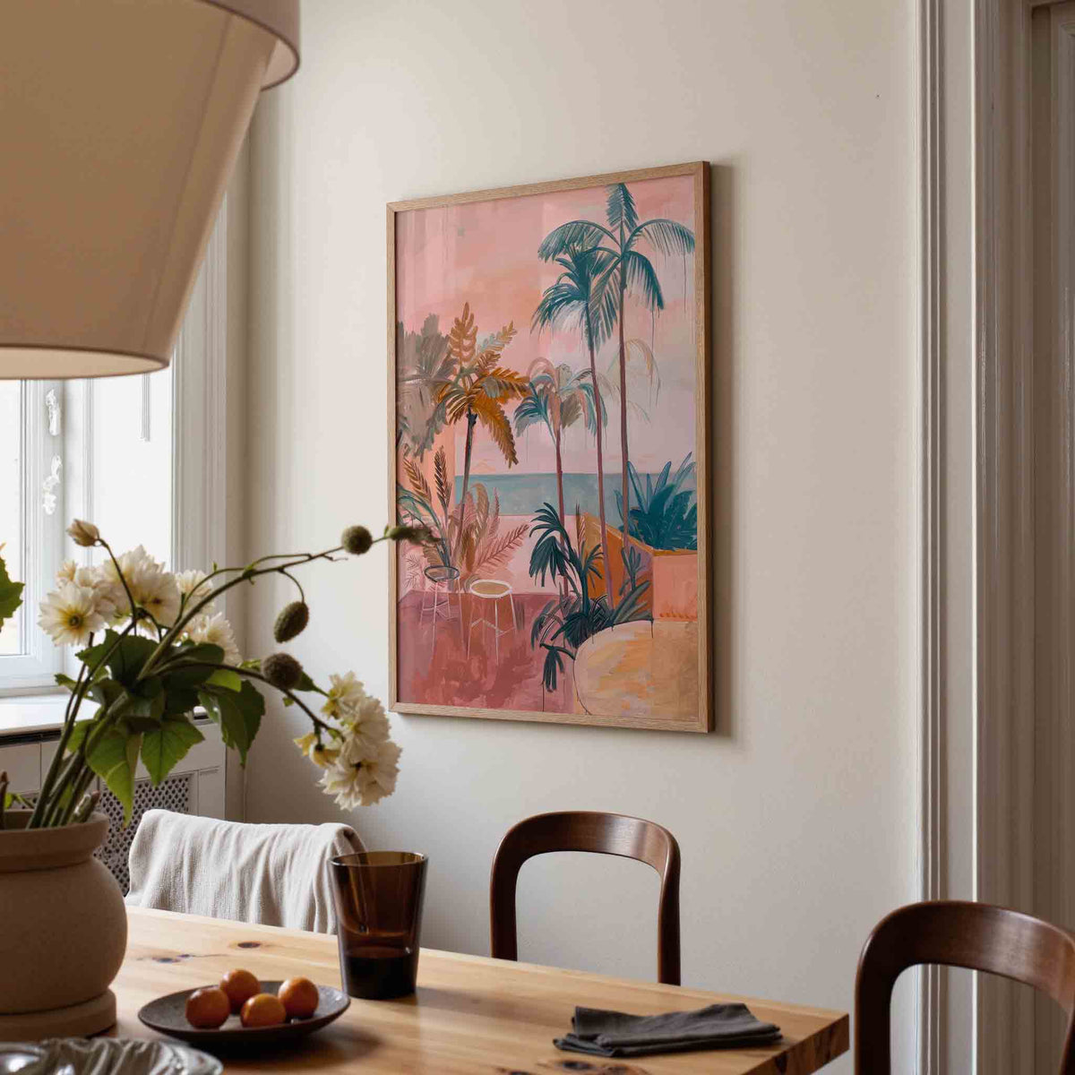 Palmbomen en zee – kunst en design poster in portret formaat