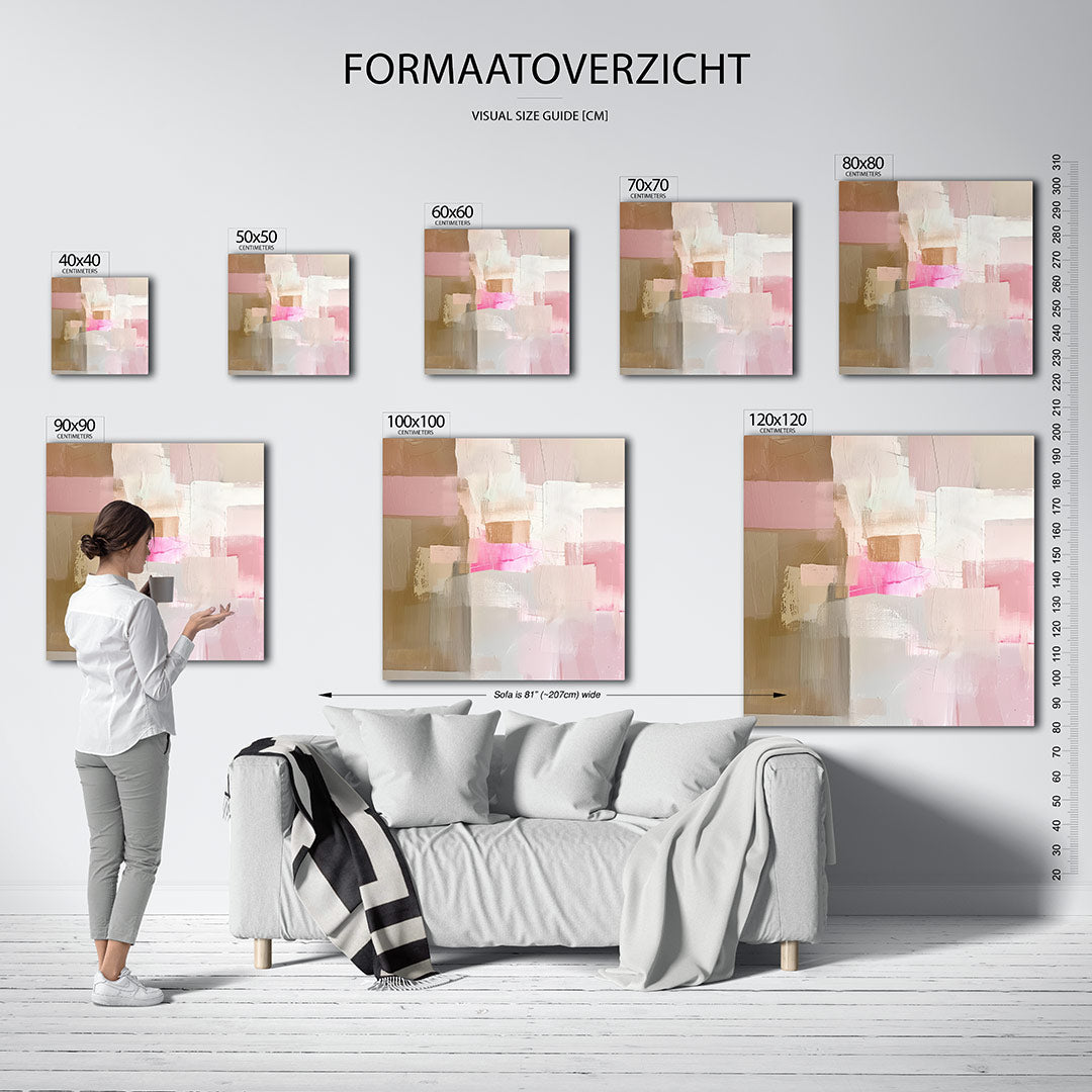 Zachte kleuren harmonie kunstwerk – materiaalweergave – dit werk toont een samenspel van zachte tinten met rechthoekige