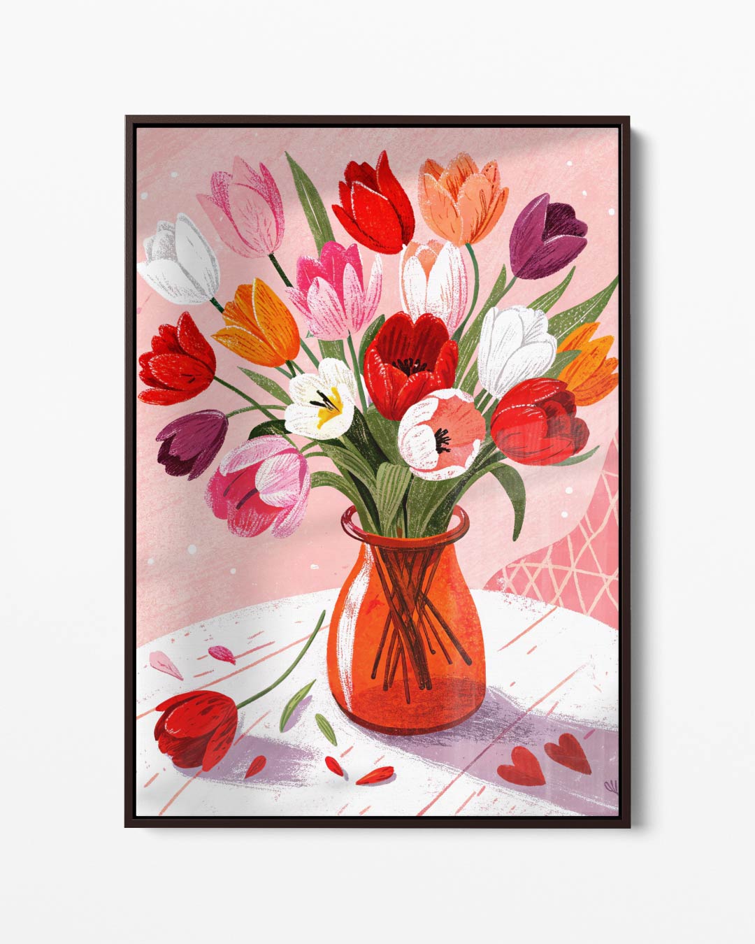 Vrolijk Tulpenboeket Illustratie – portret kunstwerk als wanddecoratie