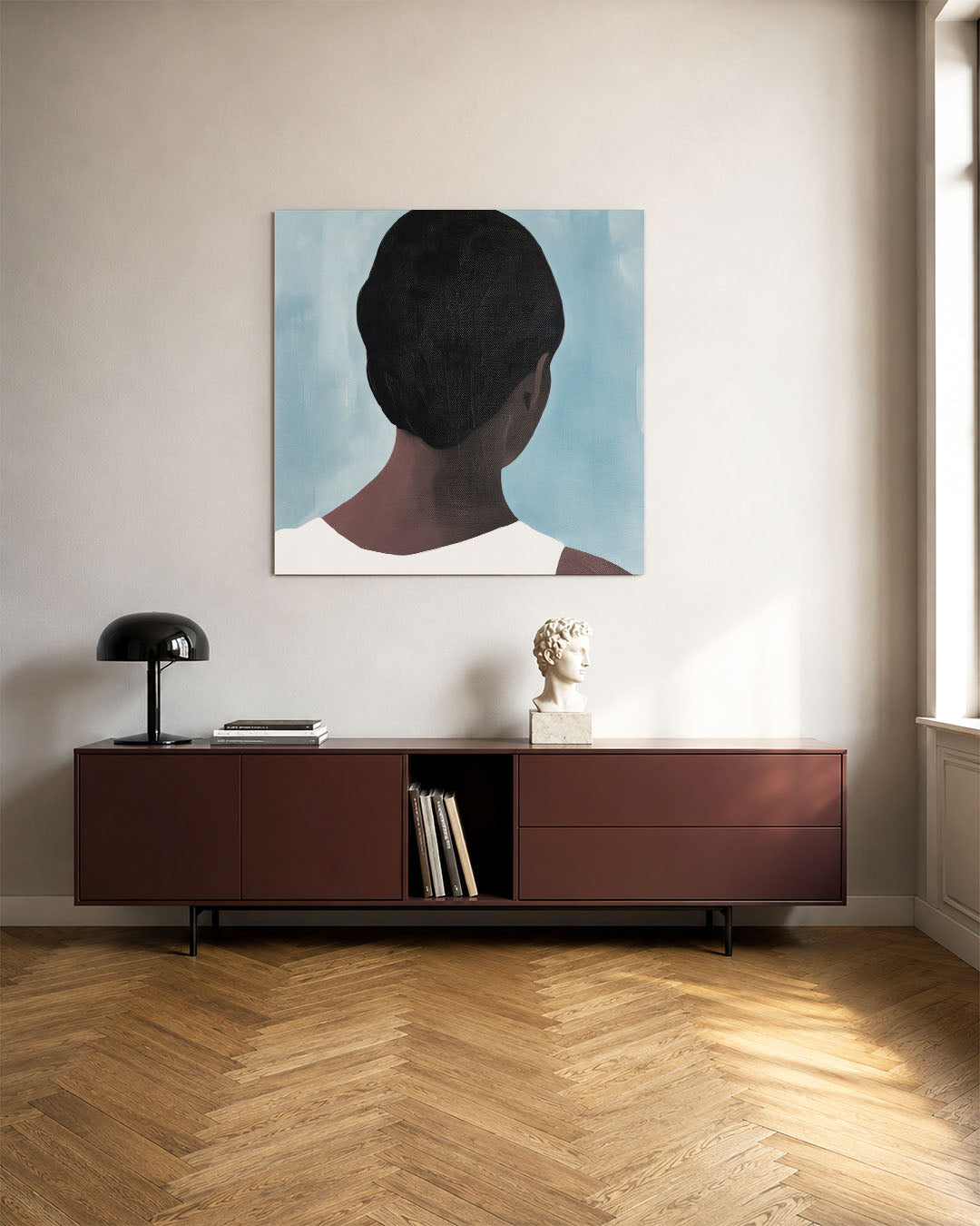 Stille reflectie kunstwerk – tweede productweergave – dit kunstwerk toont een compositie met een figuur van achteren gezien