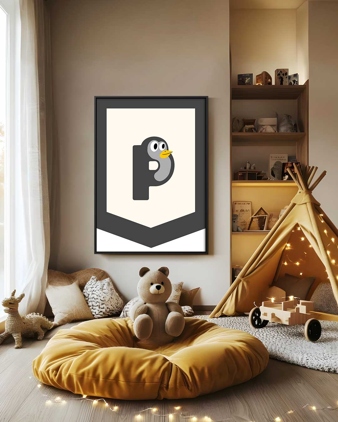 Vrolijke Pinguïn-Mascotte – staand kunstwerk voor modern interieur