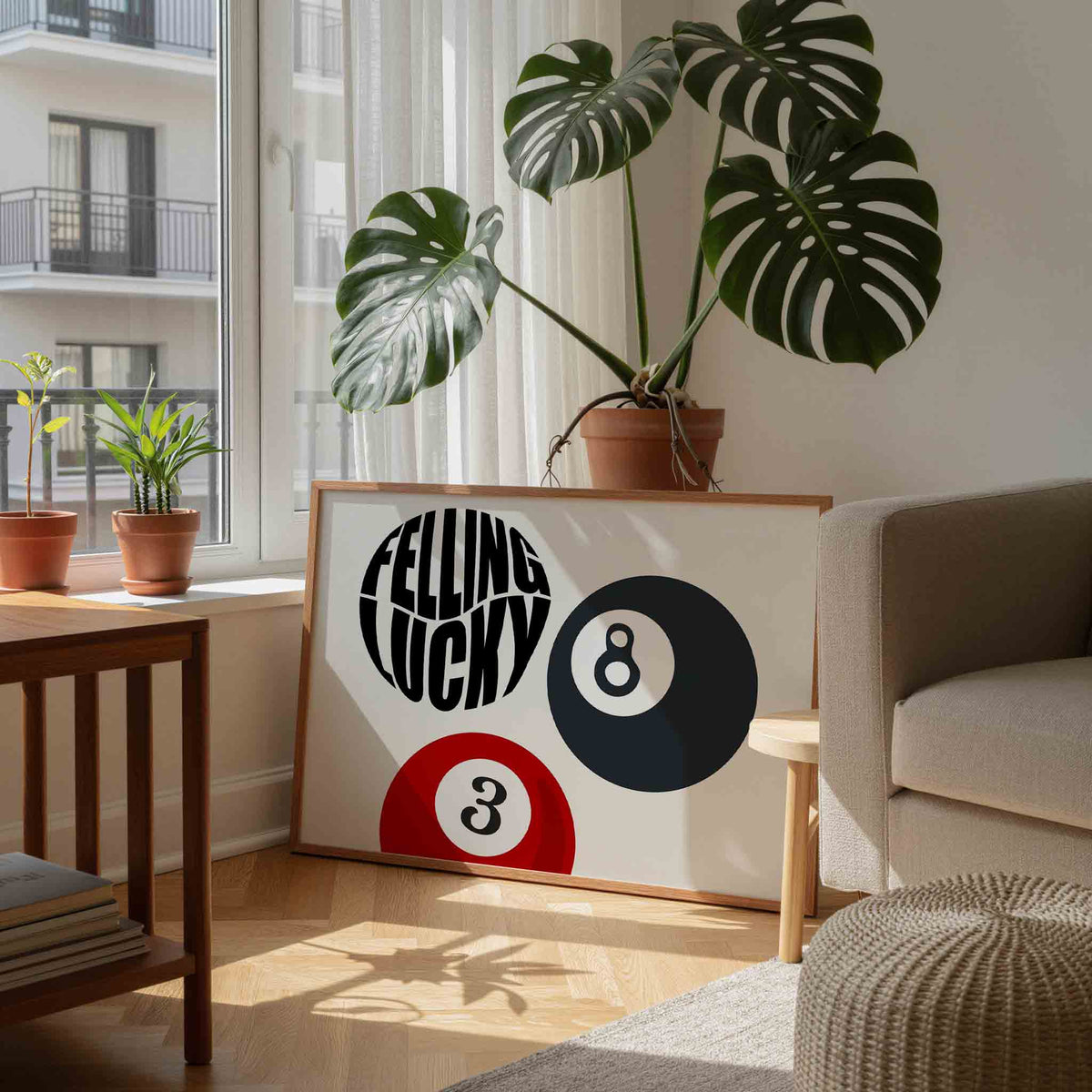 Biljartballen en tekst – moderne wandkunst als landscape poster