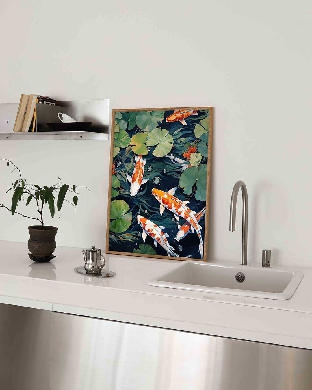 Koi vissen en waterlelies – Aziatische poster in staand formaat