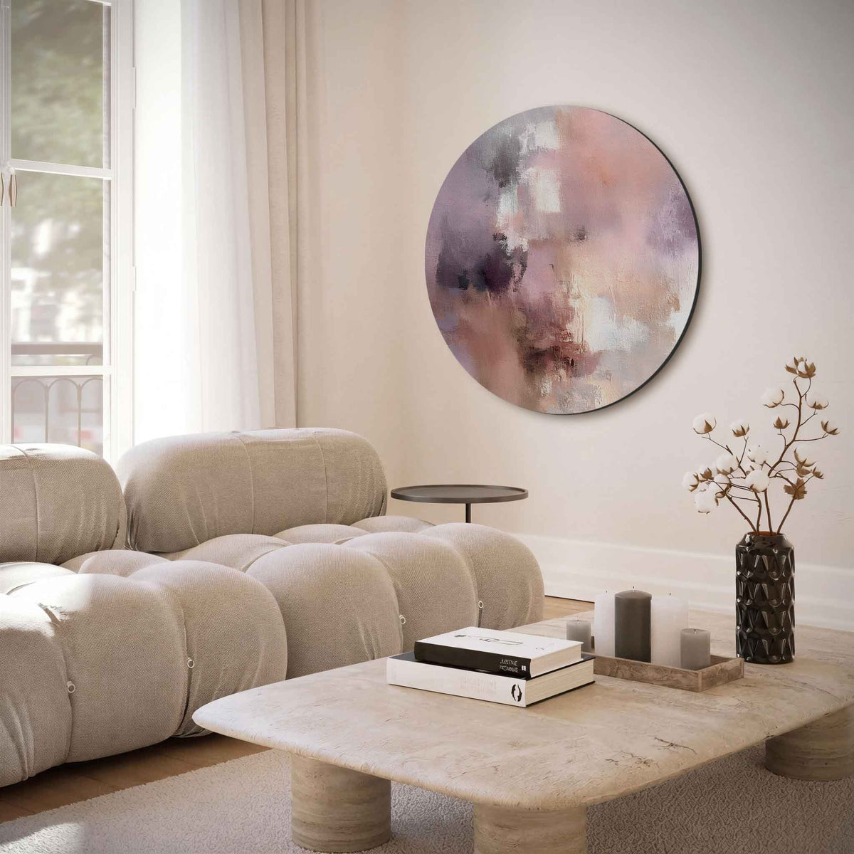Abstracte pastel – muurcirkel met abstracte texturen voor aan de muur