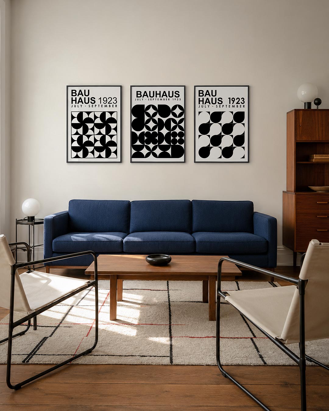 Zwart wit ritme driedelige posterset – deze posterset in drie delen toont een dynamisch spel van cirkels en vierkanten.