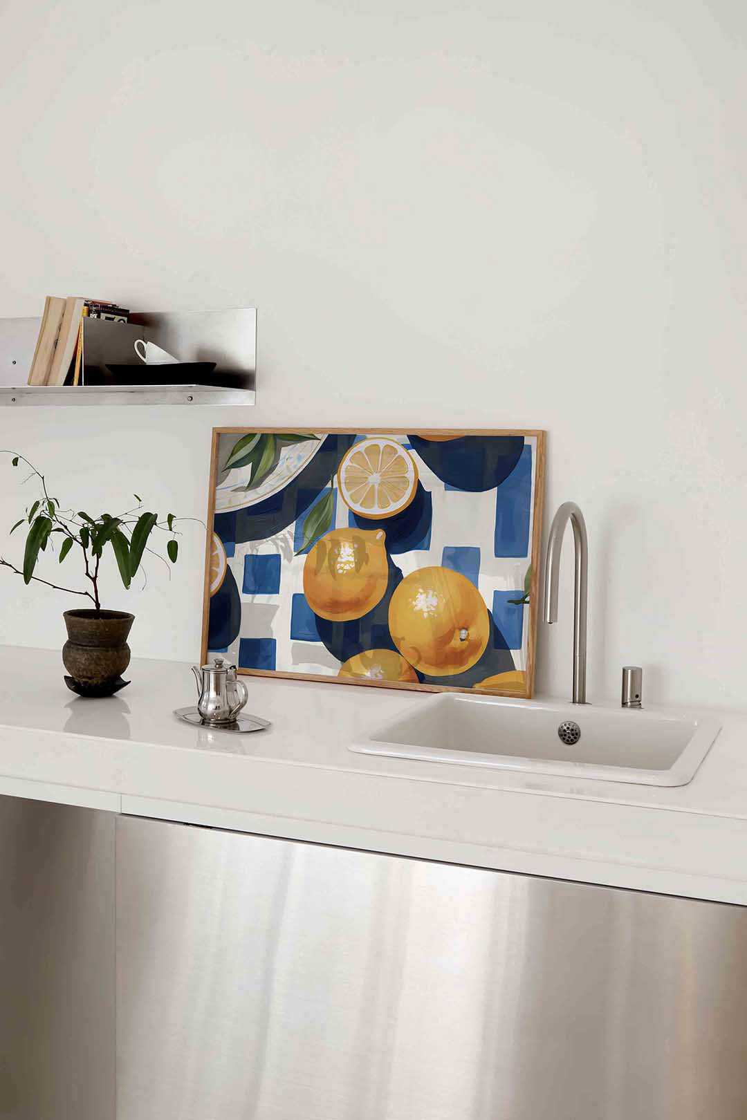 Citroenen op blauw wit – keukenposter in liggend formaat