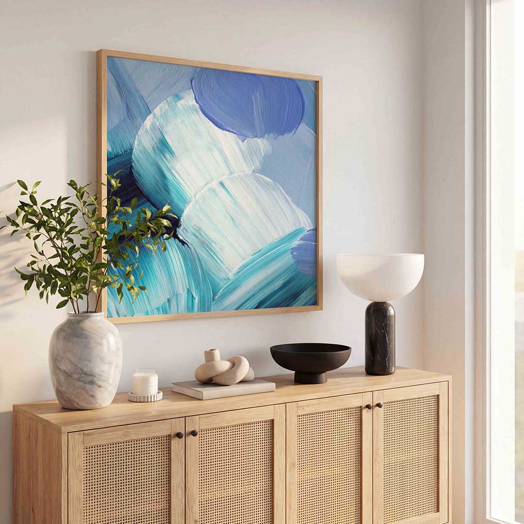 Abstracte blauwe penseelstreken – schilderkunst als moderne vierkante poster