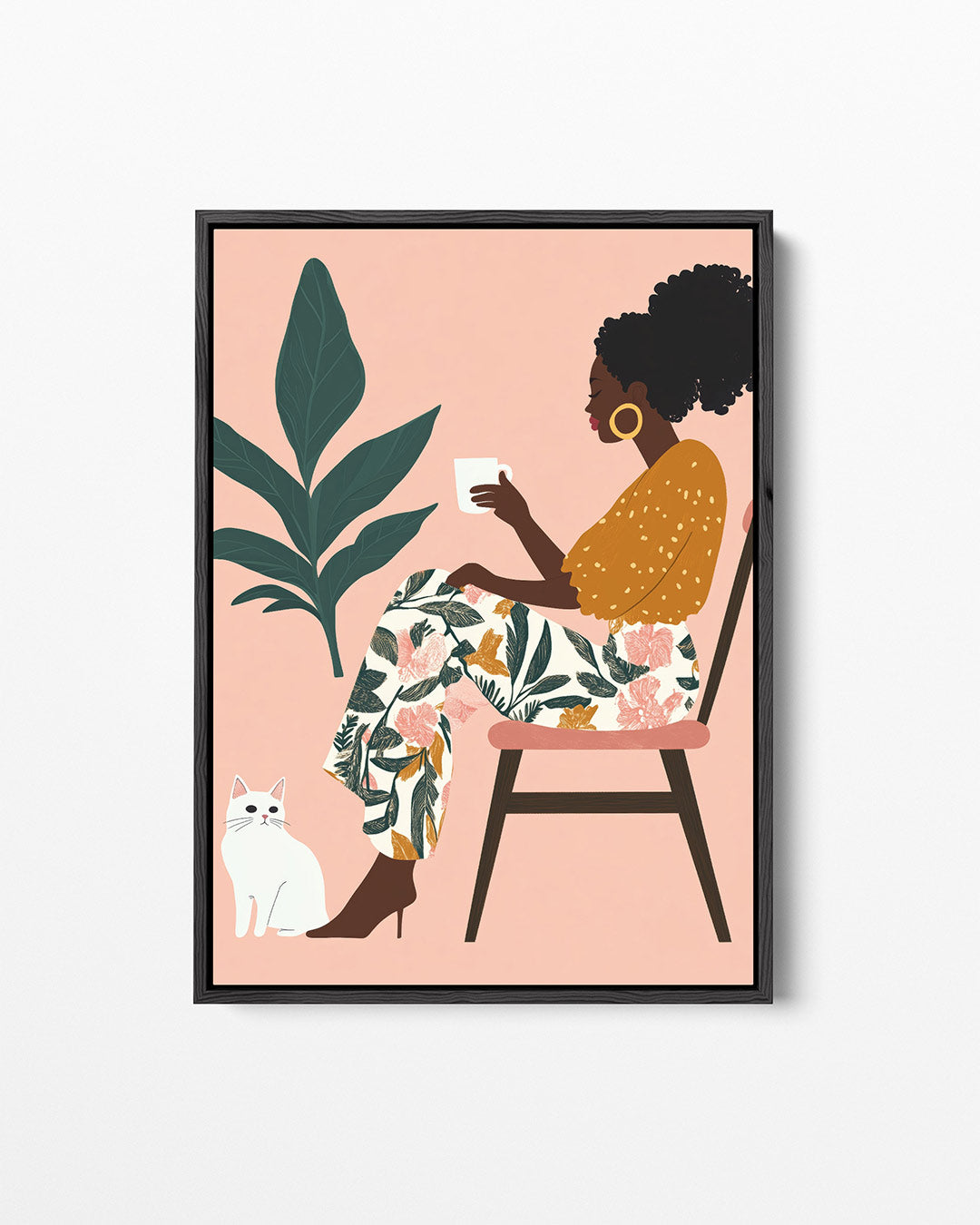 Vrouw met kat – staand wanddecoratie kunstwerk