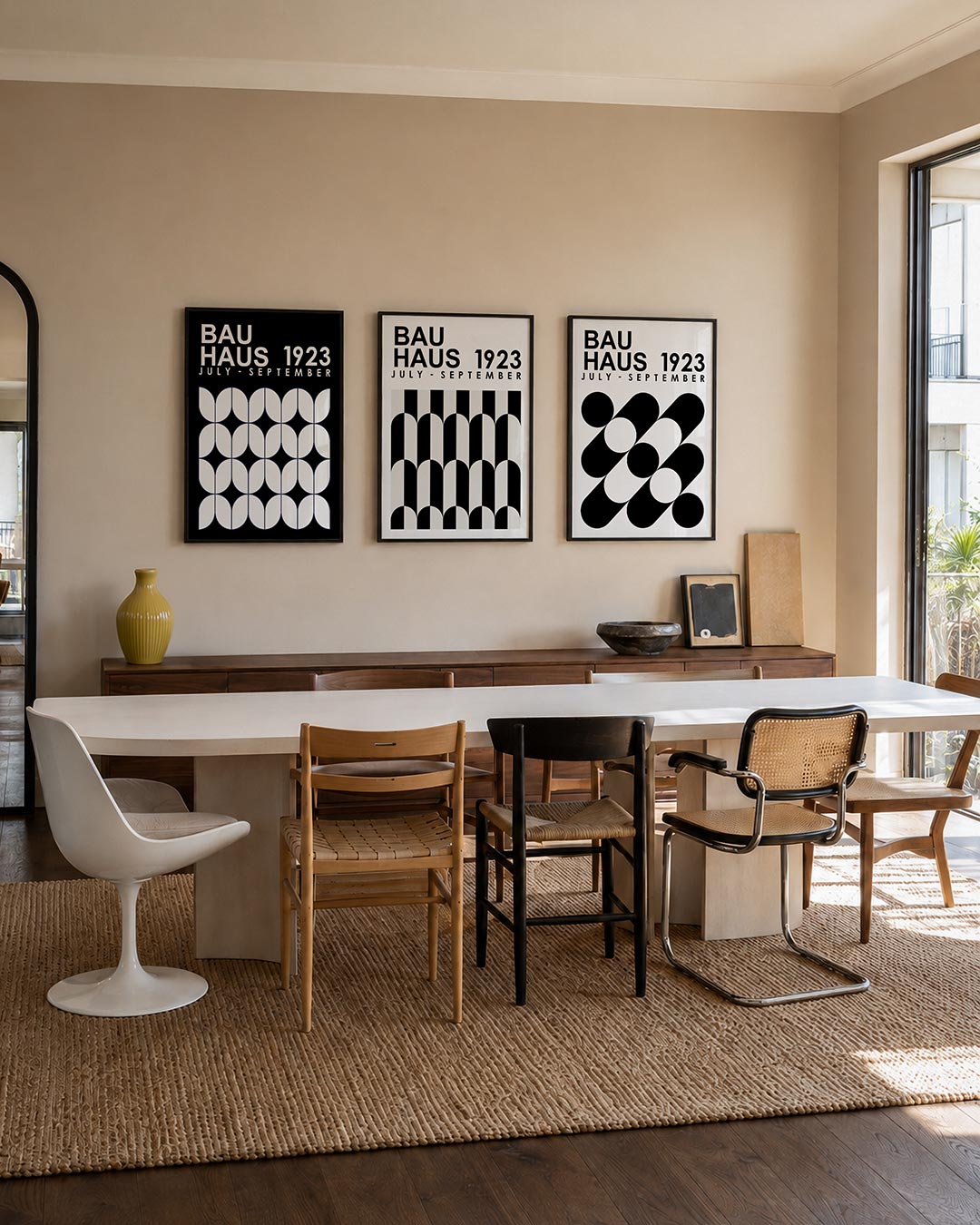 Vorm en balans posterset – tweede productweergave – deze posterset in drie delen toont een ritmisch patroon van witte, halve