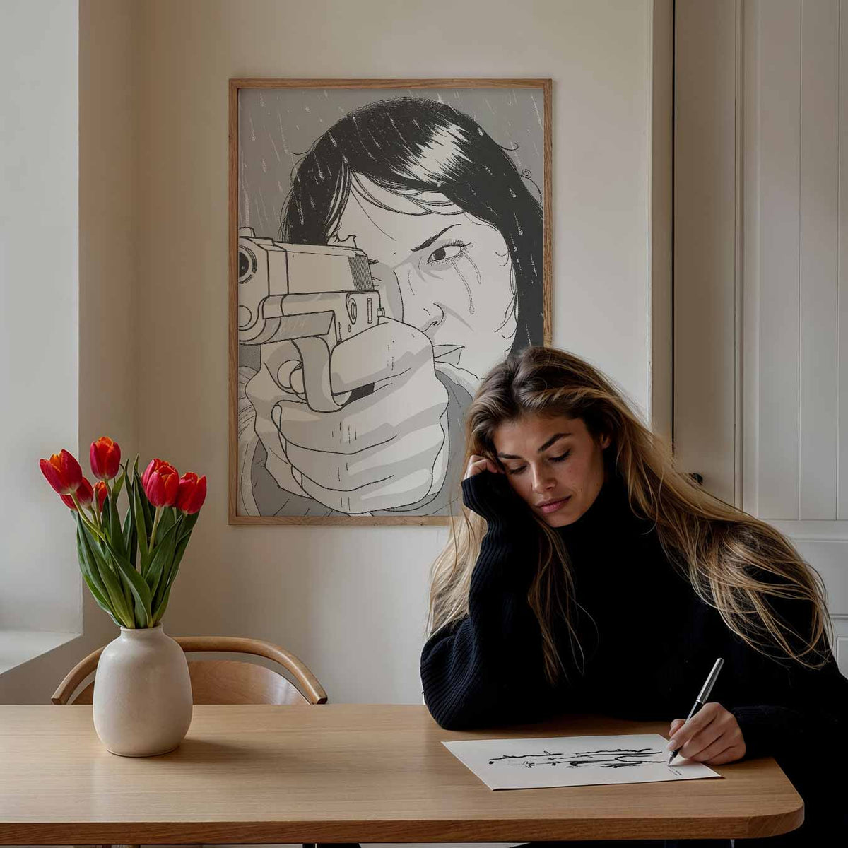 Stoere Vrouw in Actie – zomer poster als frisse staande wanddecoratie