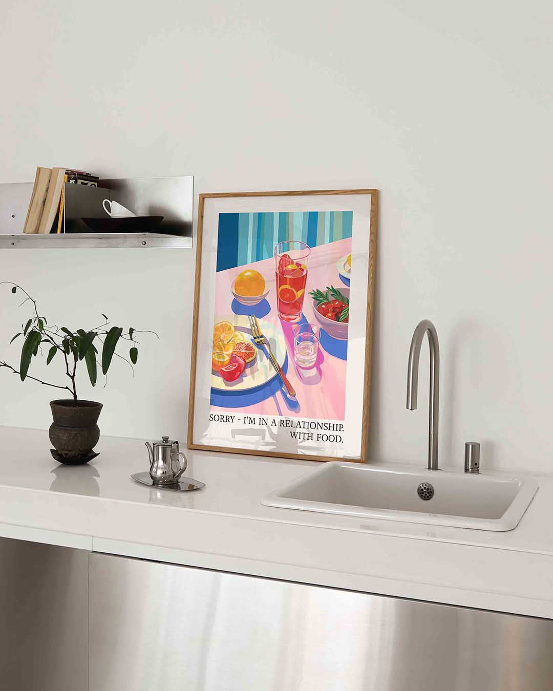 Fruit en drank op tafel – keukenposter in staand formaat