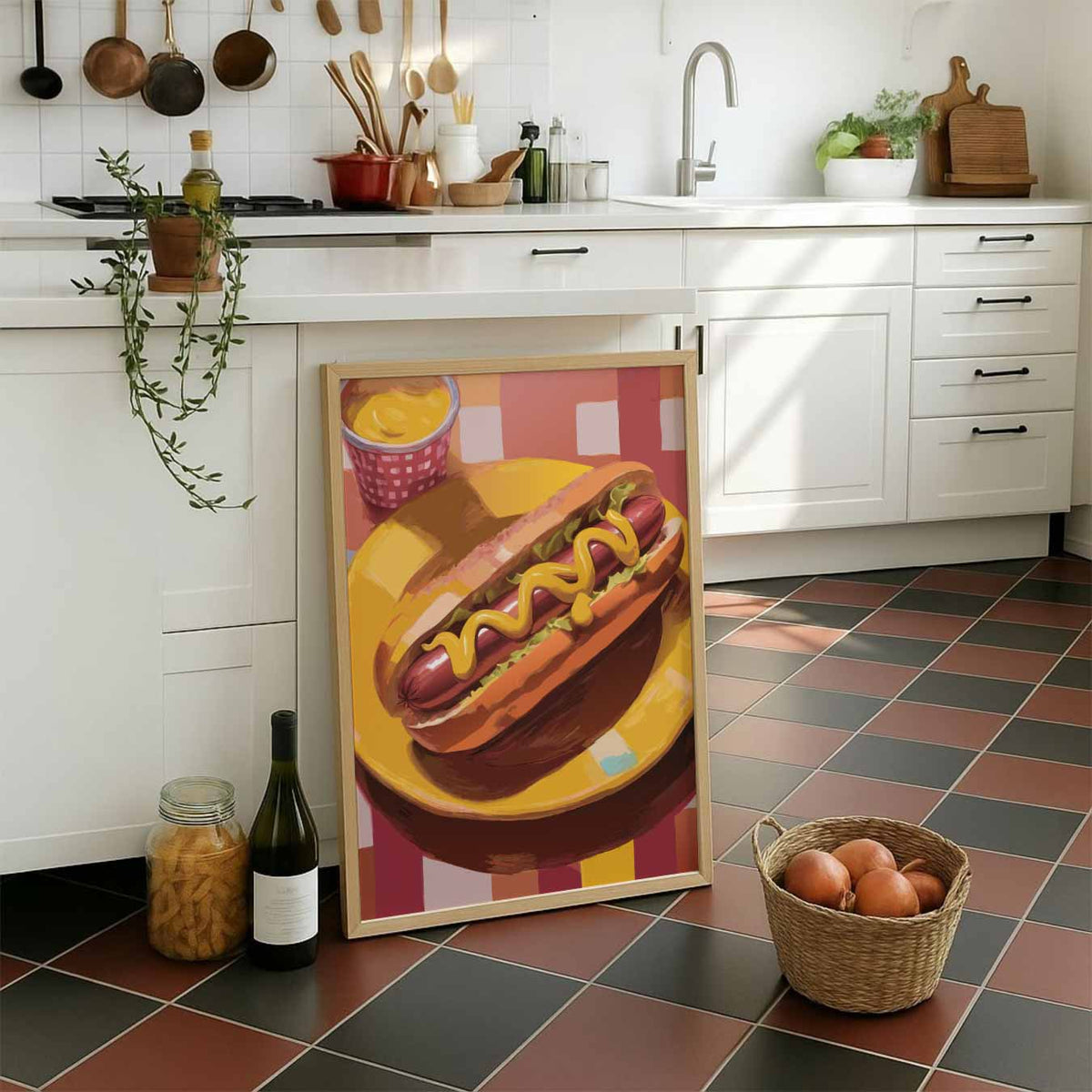 Vrolijke Hotdog – staande muurposter voor keuken of eethoek