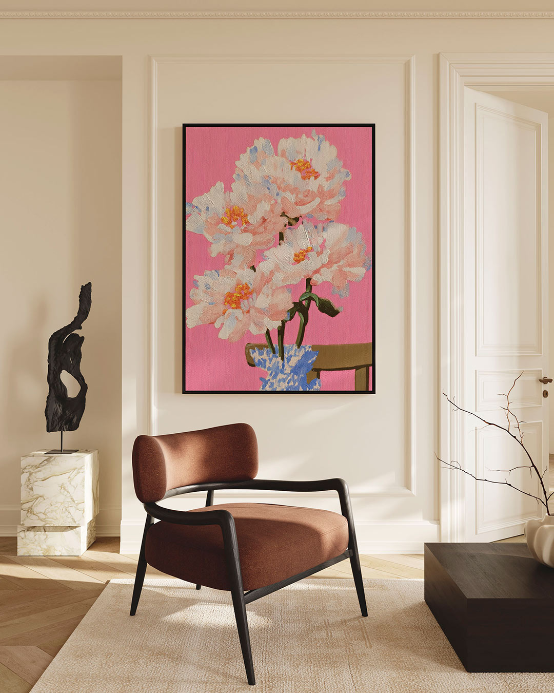 Bloemen op roze achtergrond – Roze – staande wanddecoratie