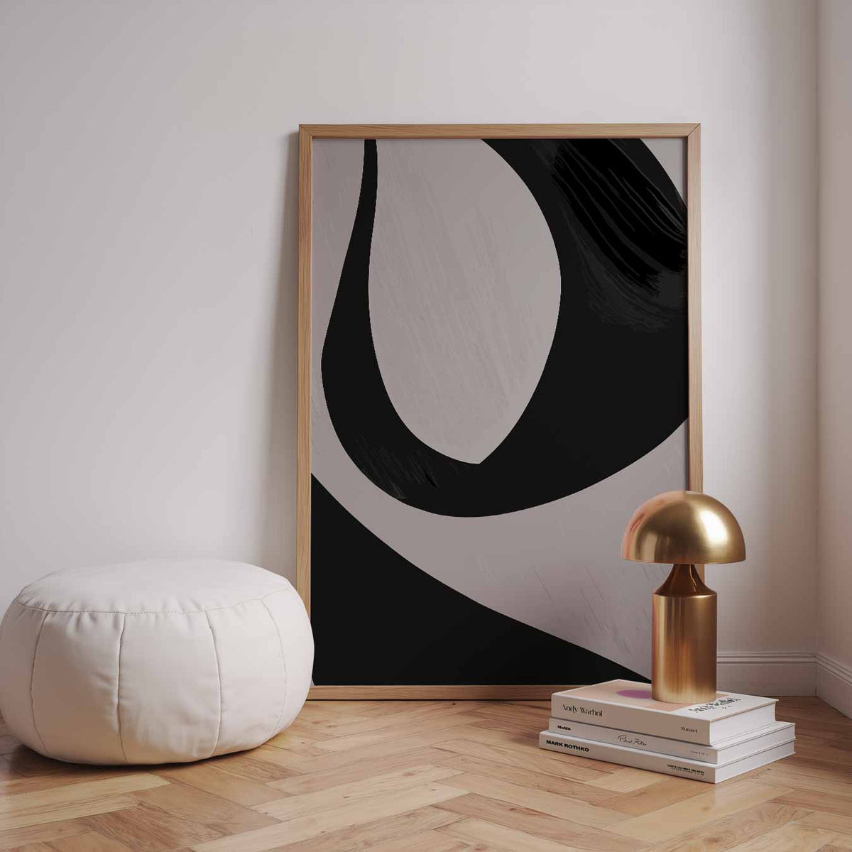 Abstracte Grijs-Zwarte Harmonie – staande kleurrijke abstracte wanddecoratie van WallArtistic