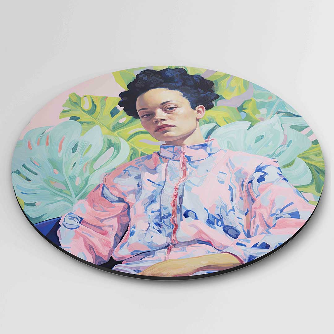 Portret met bladeren – ronde textuur wanddecoratie van WallArtistic