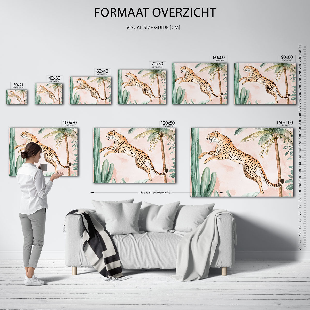 Springende cheetah – liggende muurposter met dierenthema