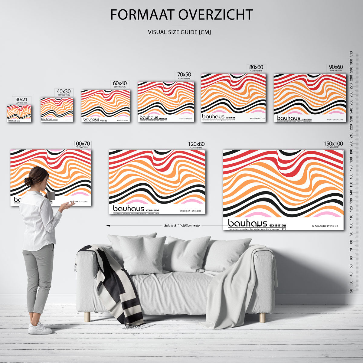 Golvend lijnenspel – Bauhaus poster als geometrische wanddecoratie