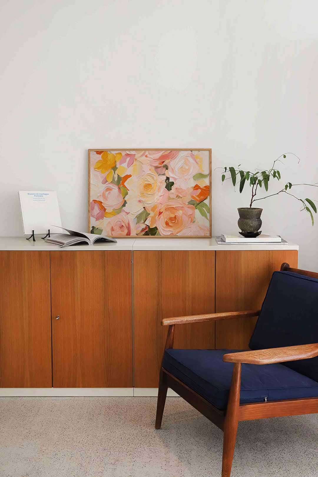 Bloemen in zachte tinten – liggende bloemen wanddecoratie van WallArtistic