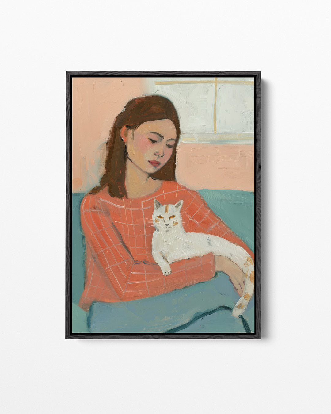 Vrouw met kat – staand wanddecoratie kunstwerk