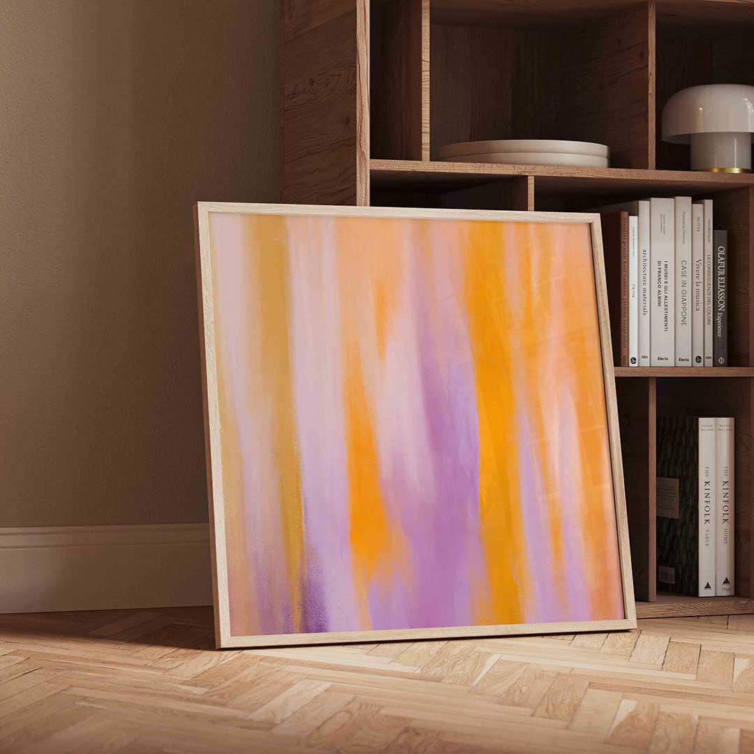 Abstracte oranje en paarse – moderne wandkunst met kleur en vormen als poster