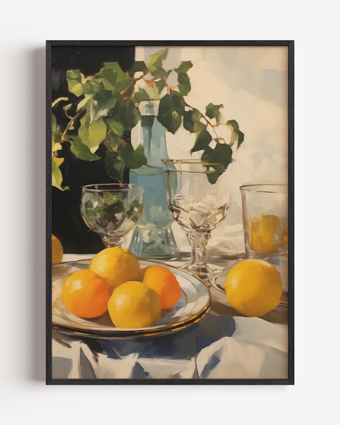 Zonnige Citrus & Glas Stilleven – keuken portret poster als wanddecoratie